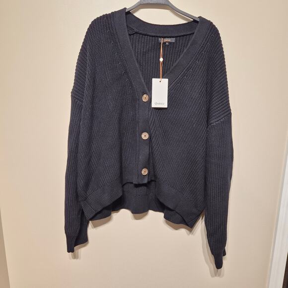 Quince Sweaters - Quince Fisherman Boxy Cropped Cardigan XL Black NWT 100% Organic Cotton